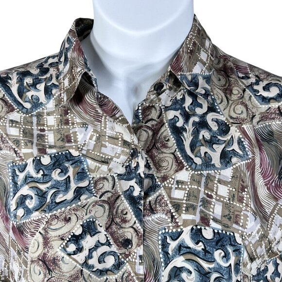 Jonathan Martin Womens S 100% Silk Button Up Blouse Abstract Print Southwestern - Picture 6 of 15